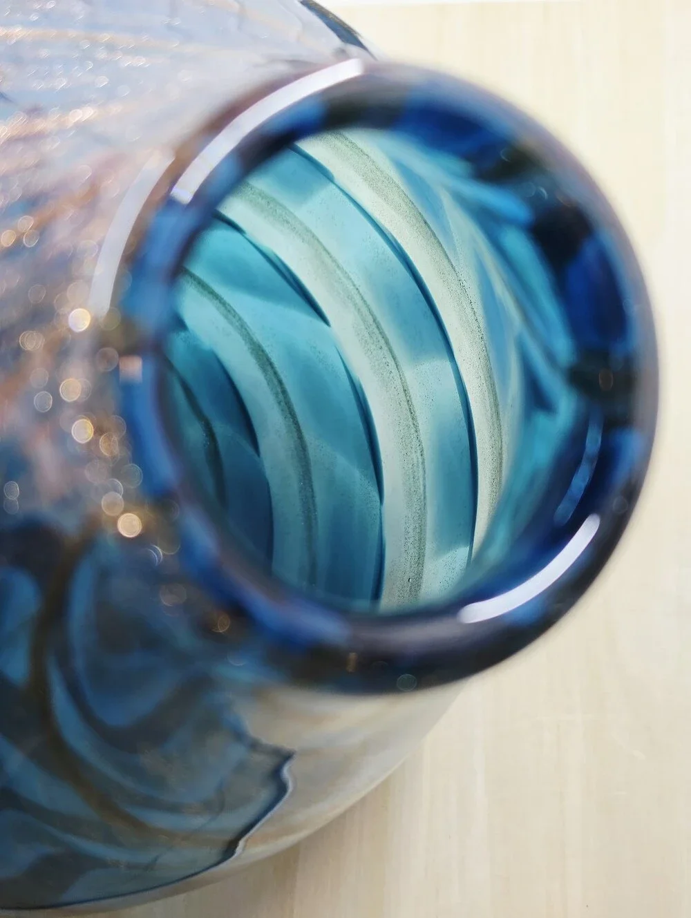 Lenox Seaview Swirl Blue Crystal Bottle Vase Gold Glitter IOB